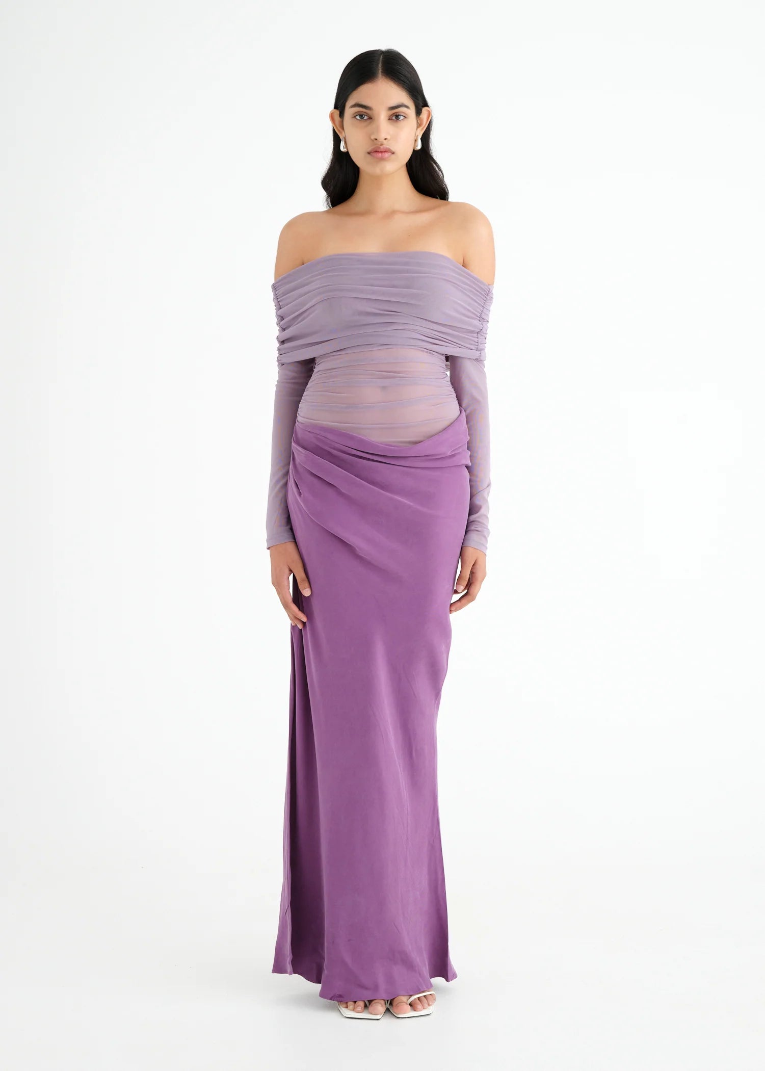 Benni Yasmin Off-Shoulder Maxi Dress Lilac Size 8