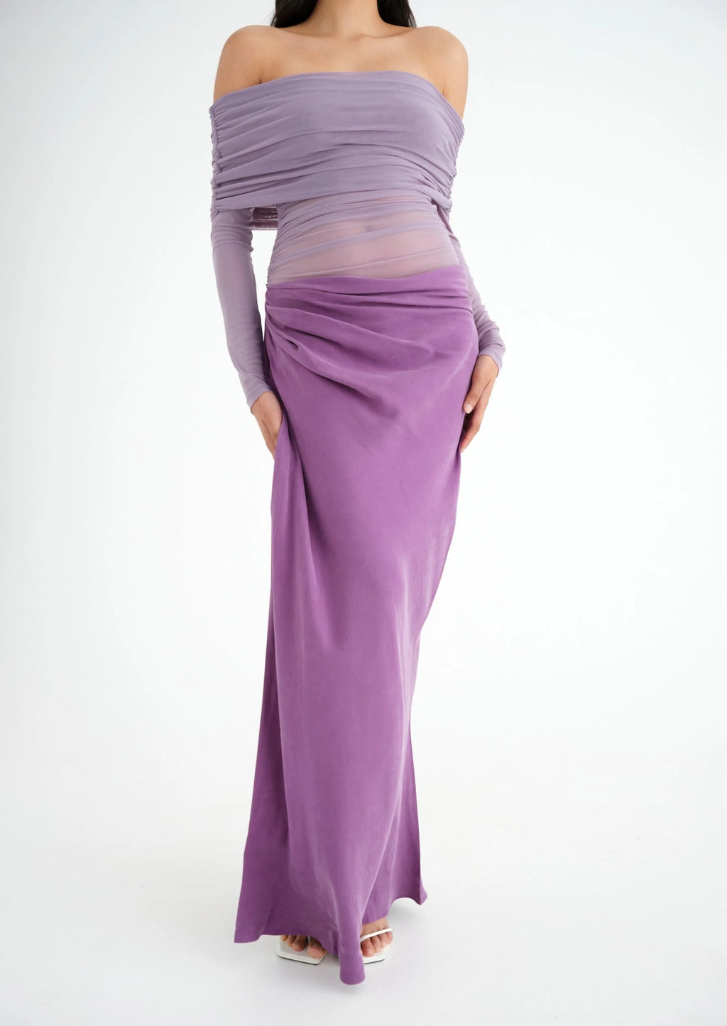 Benni Yasmin Off-Shoulder Maxi Dress Lilac Size 8