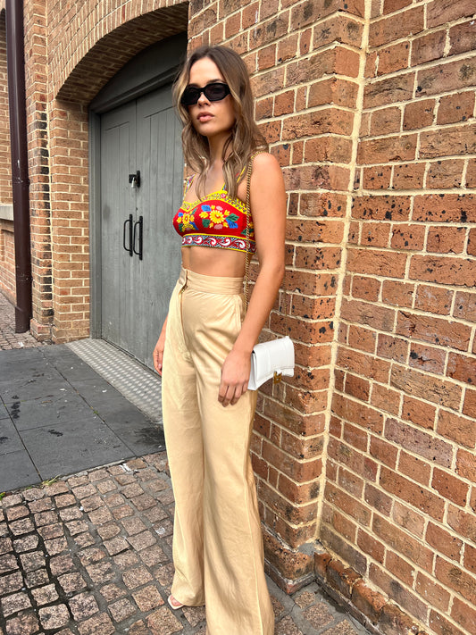 House of CB Gold High Waisted Flares Size 6