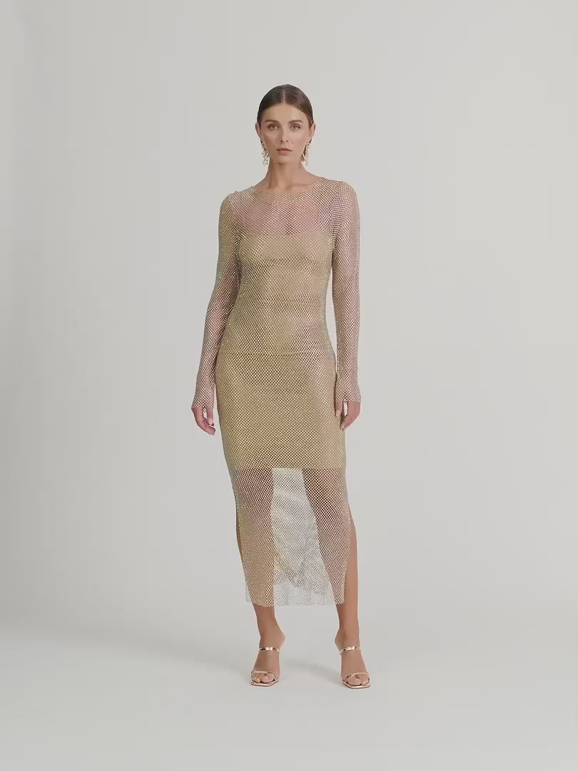 Sheike Crystal Mesh Midi Dress Size 6