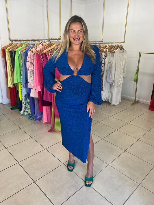 Runaway The Label Blue Glitter Gown Size 12